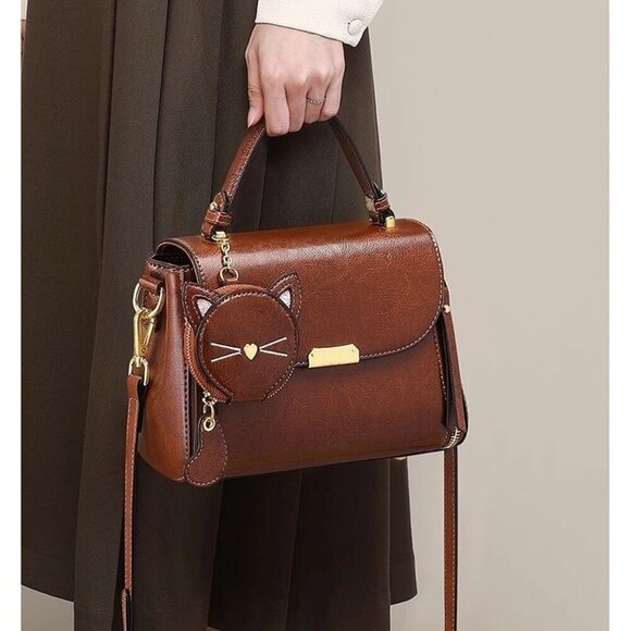 Handbags - Brown cute cat bag